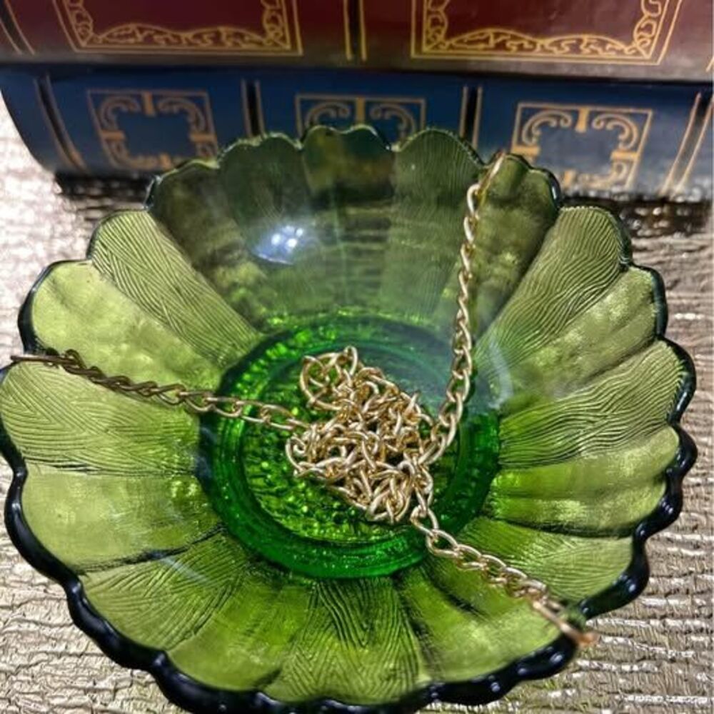 Hanging Flower Green Glass Bird Feeder, 10oz. Capacity, 8 in. Long